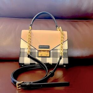 Michael Kors Tina Small Clutch Pink & Black Plaid Crossbody New without tags